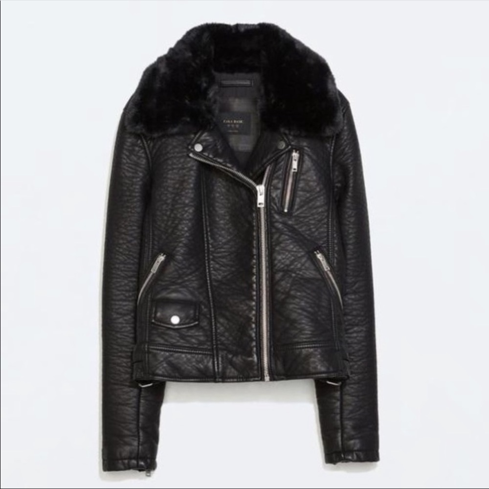 Zara Biker Jacket with Detachable Fur Collar